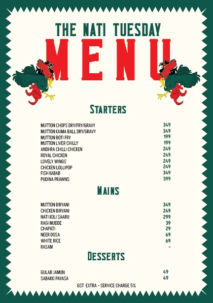The Nati Tuesday menu.
