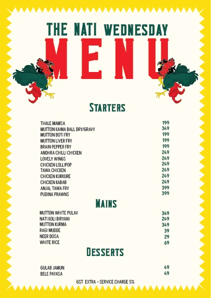 The Nati Wednesday menu.