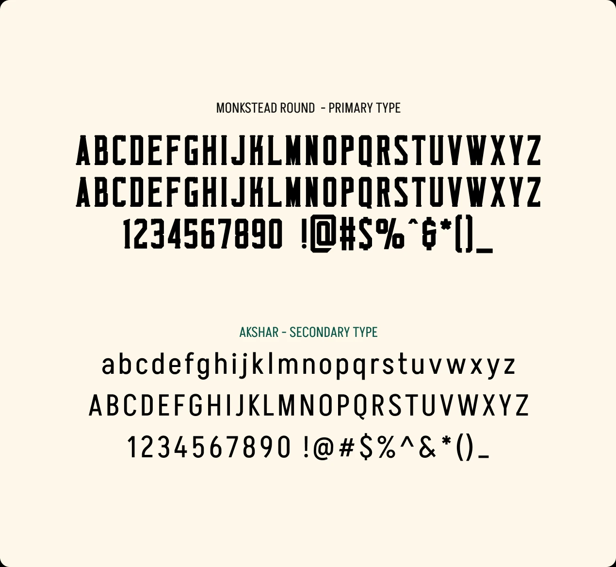 The Nati Republic typefaces: Monkstead Round as the primary type, Akshar as the secondary.